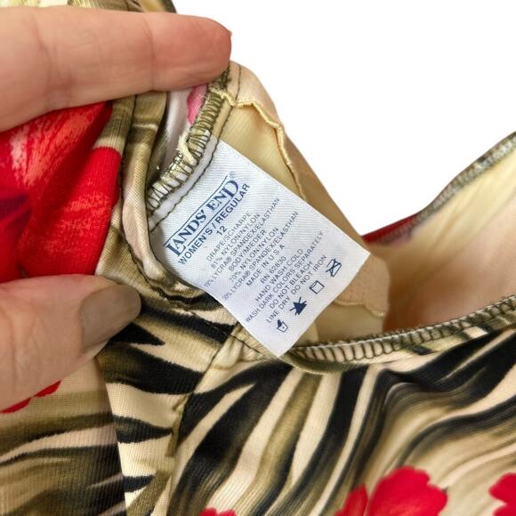 Women's Lands' End Vibrant Hibiscus Flowers Tropical Print  Swimsuit Size 12 - Picture 3 of 3